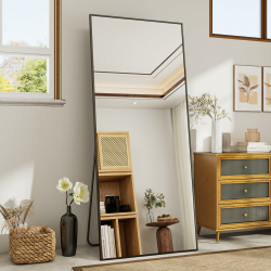 Koonmi 165 x 60 cm Standspiegel, robust Ganzkörperspiegel mit minimalistische schmaler Aluminiumrahmen, modern großer Wandspiegel stehend oder hängend für Wohnzimmer und Schlafzimmer, Schwarz 165L x 60B cm Schwarz Angebot bei HelloDeals