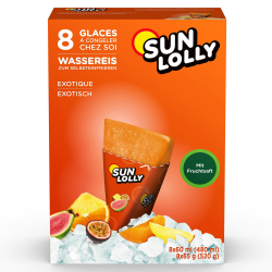 Sun Lolly Wassereis Exotisch 8 Stk | Mit Fruchtsaft | Zum Selbsteinfrieren | Ohne künstliche Aromen | Frei von Süßungsmittel | Laktosefrei | Glutenfrei | 8 x 60ml 480ml Angebot bei HelloDeals