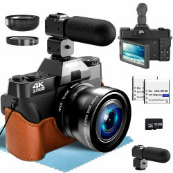 4K Digitalkamera mit Weitwinkel+Macro Linse,, 56MP Fotokamera mit 180° Flip 3.0" Bildschirm, 16X Autofokus Kompaktkamera mit 32G SD Karte& Zwei 1500mAh Batterien für Kinder Erwachsene Ältere Anfänger Angebot bei HelloDeals