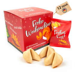 Lucky Treats Weihnachts Glückskekse - 12 Stück - Lebkuchen Geschmack - Adventskalender Füllung - Sprüche auf Deutsch & Englisch - Vegan - Made in Germany 12 Stück in Box Weihnachten Angebot bei HelloDeals