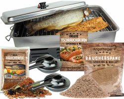 Angel-Berger Deluxe Tischraeucherofen mit Zubehoer Edelstahl Smoker Räucherofen mit Räuchermehl Räucherlauge Räucheranleitung Räucherset Angebot bei HelloDeals