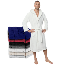 Twinzen Bademantel Herren - XS, S, M, L, XL, XXL, XXXL - 100% Baumwolle (350g/m²) OEKO-TEX® Zertifiziert - Bademantel mit Kapuze, 2 Taschen, Gürtel Weiß XL Angebot bei HelloDeals