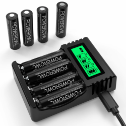 POWEROWL AA Akku mit Ladegerät, 8 Stück AA Akkus 2800mAh NI-MH mit intelligentem 4 Slot Akkuladegerät (USB-Schnellladung, unabhängiger Steckplatz) 8AA + Ladegerät Angebot bei HelloDeals