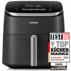 Cosori Turboblaze Heißluftfritteuse Airfryer, 9-in-1 Air Fryer XXL 6L, leiser DC Motor mit 5 Geschwindigkeitsstufen, Grillen, Backen, Gären, Dehydrieren, Tiefkühlen, 87 Rezepte, 64% energiesparend TurboBlaze Dunkelgrau Angebot bei HelloDeals