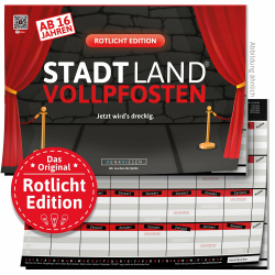 DENKRIESEN - Stadt Land VOLLPFOSTEN® - ROTLICHT Edition - AB 16 Jahren | Partyspiel Wichtelgeschenk | Stadt Land Fluss | Spielblock | Scherzartikel | Geschenkidee A4 Angebot bei HelloDeals