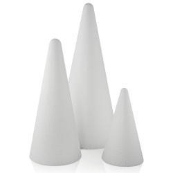 MCE-Commerce A32993 Je 1 Stück Styropor Kegel Ø 7 cm 9 cm 21 cm, Ø 12 cm Höhe 27 cm, weiß Kegel mix Höhe 12, 21, 27 cm Angebot bei HelloDeals