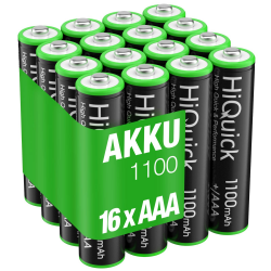 HiQuick Micro AAA Akku, NI-MH 1100mAh wiederaufladbar Batterien, geringe Selbstentladung 1,2V Akku, 16 x Micro AAA 16 x AAA Angebot bei HelloDeals