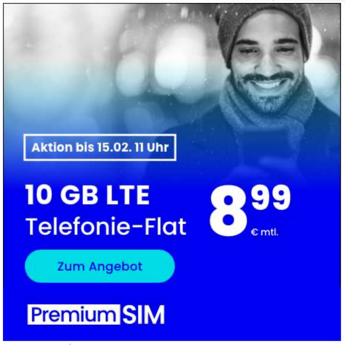 [SIM-Only] LTE 10 GB + Telefonflat (mtl. kündbar) für 8,99€ mtl.