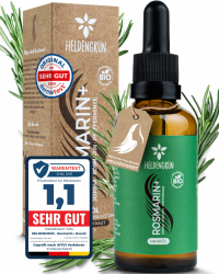 Heldengrün® BIO Rosmarin+ Haaröl [HOCHDOSIERT] Stimuliert Haarwachstum - Haaröl bei Haarausfall mit echtem Bio Jojoba- & Rosmarinöl, Rosmarinöl Haare - Ätherische Ölmischung 50 ml (1er Pack) Rosmarin+ Angebot bei HelloDeals