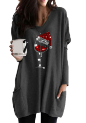 OMZIN Damen Weihnachten Sweatshirt Langarmshirt Weihnachtspullover mit Komisch gedruckt Xmas Outfit Dunkelgrau L Angebot bei HelloDeals