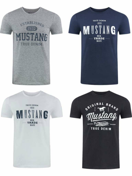 4er Pack Mustang Herren T-Shirt mit Frontprint und Rundhalsausschnitt - Motivmix