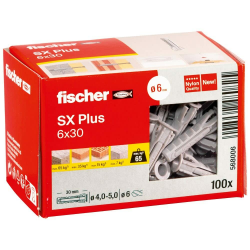 fischer Spreizdübel SX Plus 6 x 30, Schachtel mit 100 Nylondübeln, Dübel für optimalen Halt bei Befestigungen in Beton, Vollziegel, Porenbeton, Hochlochziegel uvm. 6 x 30 NEU SX Plus Spreizdübel Faltschachtel Angebot bei HelloDeals