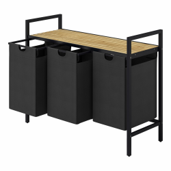 STEELSØN Rigil Wäschekorb 3 Fächer, Wäschesammler mit Bambus-Ablage, Wäschebox, Laundry Baskets, Wäschesäcke ausziehbar und abnehmbar für Schlafzimmer oder Badezimmer, 3x 40 l weiß 3 Fächer Schwarz/Bambus Angebot bei HelloDeals