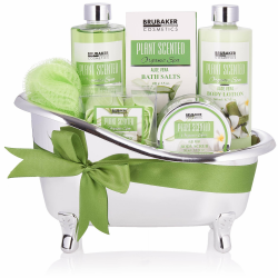 BRUBAKER Cosmetics Bade- und Dusch Set Aloe Vera - 7-teiliges Geschenkset in dekorativer Wanne - Damen Beauty Set mit Badewanne Silber Angebot bei HelloDeals