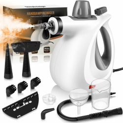 Dampfreiniger Boden, 1050W Dampfreiniger Handgerät mit 11 Zubehör Max 230F° Temperatur und 3.5bar Druck Chemiefrei, Hand Dampfreiniger für alles Teppich Fliesen Bad Polstermöbel Sofa Fenster Auto Elegantes Grau Angebot bei HelloDeals