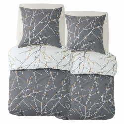 BEDSURE Bettwäsche 135x200 Baumwolle 4teilig - Bettwäsche-Sets Grau Bettbezug 2er Set mit 2 Kissenbezüge 80x80 cm, Bettwäsche Warm mit Reißverschluss Zweige Muster 135 x 200 cm 4 teilig Grau/ Beige/ Orange Angebot bei HelloDeals