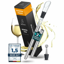 Brendo Weinkühler 4-in-1 Weinkühlstab Edelstahl I Flaschenkühler 2 Längen Weinkühlstäbe + Weinausgießer + Dekanter + Flaschenverschluss I Wein-Geschenk-Set Männer Frauen, Wein-Zubehör, Geschenkidee Set mit 2 Kühlstäben Angebot bei HelloDeals