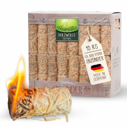 Heumüller Holzwolle Premium Holzwolle-Anzünder 10 kg (ca. 800 Stück) | Öko-Anzünder aus Holzwolle & Wachs | Lange Brenndauer & geruchsneutral | Ideal für Kamin, Grill & Feuerstellen Angebot bei HelloDeals