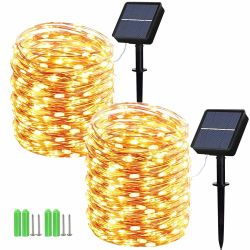 Geemoo 2 Stück Solar Lichterkette Aussen 2x15M 150 LED, Solar Weihnachtsbeleuchtung Außen Wasserdicht, 8 Modi Kupferdraht Solarlichterkette Warmweiß für Garten Terrasse Party Weihnachten Deko Angebot bei HelloDeals