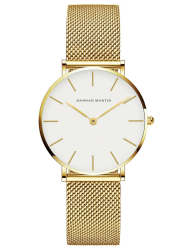 HANNAH MARTIN Damen Uhren Analog Quarz Edelstahl Wasserdicht Mesh Ultradünne Weiß Oberfläche ，golden Armband 1 Angebot bei HelloDeals