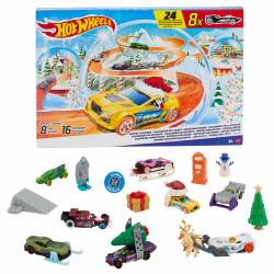 Hot Wheels Spielzeugautos, Adventskalender 2024, 8 Hot Wheels Autos im Maßstab 1:64, hinter 24 nummerierten Türchen verstecken sich 16 winterliche Zubehörteile und eine Spielmatte, HTG00 Mehrfarbig-version 2 Angebot bei HelloDeals