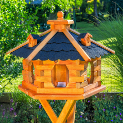 Deko-Shop-Hannusch Vogelhaus wahlweise mit Ständer und Solarbeleuchtung, Verschiedene Größen L - XXL, Futtersilo, wetterfestes Bitumendach (Größe Standard L, schwarz) Größe standard L Schwarz Angebot bei HelloDeals