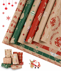 Geschenkpapier Weihnachten 6 Rollen Set je 3M x 43cm Gift Wrapping Paper Recycelbares Weihnachtspapier Kraftpapier in 6 Verschiedene Muster für Kinder Geburtstag,Weihnachten,Valentinstag Angebot bei HelloDeals