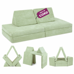 Linodino® Spielsofa Cord - Kindersofa | Schaumstoff Bausteine - Kinder Sofa für einen aufregenden Indoor Spielplatz | Kindercouch als Kuschelecke im Kinderzimmer | Mit Schlaffunktion | Avocado Grün Angebot bei HelloDeals