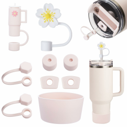 FOSFUKEER Stanley Cup-Zubehörset, enthält 6 auslaufsichere Silikonstopfen,2 Stück Strohdeckel, 1 Silikonhülle für Stanley Cup 1,2 l- und 850 ml-Becher,Cups nicht enthalten (Rose Quartz) Angebot bei HelloDeals