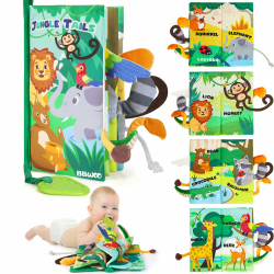 BBWOO Baby Spielzeug 6 Monate,Babybuch stoffbuch fühlbuch knisterbuch Stoffbücher Kinderwagen Spielzeug, beißspielzeug baby ab 0 3 6 Monate, Baby Bücher Quiet Book Geschenk für Jungen Mädchen Dschungeltiere Angebot bei HelloDeals