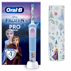 Oral-B Pro Kids Frozen Elektrische Zahnbürste/Electric Toothbrush, Kinder ab 3 Jahren, inkl. Sensitiv+ Modus für Zahnpflege, extra weiche Borsten, 1 Aufsteckbürste, 1 Reiseetui, 4 Sticker, Blau/Lila Frozen Kids mit Reiseetui Angebot bei HelloDeals