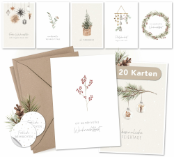 luftundliebe Weihnachtskarten - Weihnachtskarten mit Umschlag Set (20 Stück) - A6 Postkarten Set mit weihnachtlichen Motiven - Weihnachtspostkarte - Aquarell Aquarell Set 20 Angebot bei HelloDeals