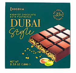 Dubai Schokolade: Exquisite 100g Mischung aus Milchschokolade, Pistaziencreme & Kadayif (Engelshaar) - Chocovia + Heartforcards® Sticker Angebot bei HelloDeals