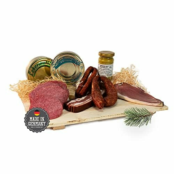 Schwarzwald Metzgerei Geschenkkorb – im Leinentäschle – 8-teiliger Präsentkorb mit leckeren & herzhaften Wurstspezialitäten wie Schinken, Landjäger, Kirschwassersalami, Schinkenwurst Angebot bei HelloDeals