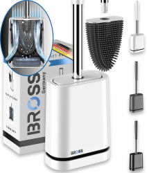BROSS® Klobürste Silikon - Patentierte Toilettenbürste - Klobürste Weiss - WC Bürste & Klobürstenhalter mit Wandmontage & TurboTrocknung - Innovativ & Antibakteriell - 1er Set Angebot bei HelloDeals