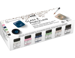 KREUL 16602 - Glass & Porcelain Set Chalky, 6 x 20 ml in weiß, rosa, blau, grün, braun und grau sowie ein Pinsel, sanft - matte, deckende Glas- und Porzellanmalfarbe auf Wasserbasis Chalky Set Angebot bei HelloDeals