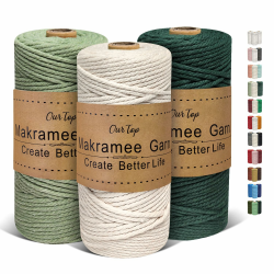 OurTop Premium Makramee Garn 3er Set, 3mm x 100m Macrame Cord Makramee Schnur Makramee Kordel, Garn für DIY Handwerk, Weben Dekoration, Hängepflanze Pflanze Aufhänger(Natur, Hellgrün, Dunkelgrün) 3mm-100m Natur, Hellgrün, Dunkelgrün Angebot bei HelloDeals
