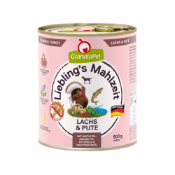 GranataPet Liebling's Mahlzeit Lachs & Pute, Nassfutter für Hunde, Hundefutter ohne Getreide & ohne Zuckerzusätze, Alleinfuttermittel, 6 x 800 g Lachs & Pute 800 g (6er Pack) Angebot bei HelloDeals