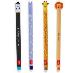 LEGAMI - 4er Set Gel-Radierstifte, Exotic, Stifte mit radierbarer Tinte, Pinguin, Hippo, Giraffe und Löwe Radierbar ohne Blatt zu verbrauchen, 0,7 mm Spitze verschiedene Farben Angebot bei HelloDeals
