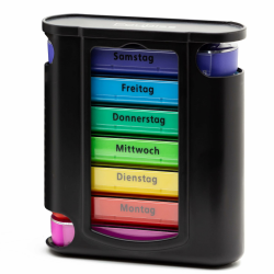 Foubiss Tablettenbox - BPA Frei - Medikamentenbox mit 7 Tage 4 Fächer - Pillendose perfekt für Unterwegs - Seniorenfreundliche Pillenbox - Tablettendose morgens ,mittags oder abends Schwarz/Bunt Angebot bei HelloDeals