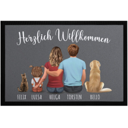 SpecialMe® Fußmatte Familie personalisiert mit Figuren und Namen 1,2,3,4 Kinder Hund Katze rutschfest & waschbar schwarz 60x40cm 60x40cm Familie Schwarz Angebot bei HelloDeals