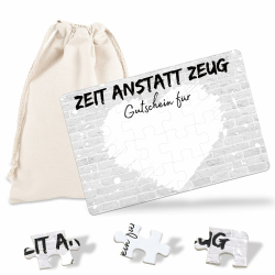 24-teilig Gutschein Puzzle mit Baumwoll-Säckchen, Zeit anstatt Zeug, Gutschein zum selber ausfüllen - Geburtstagskarte, personalisierte Geschenke für Freundin Frauen Männer, Geburtstagsgeschenk Angebot bei HelloDeals