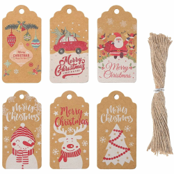 Koogel Weihnachten Geschenkanhänger, 120 Stück Kraftpapier Etiketten mit 1 Rolle Schnur für Weihnachten Dekoration Geschenkverpackung 22 x 16 x 1.5 cm Braun Angebot bei HelloDeals