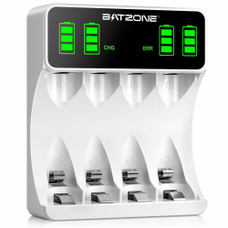 BATZONE Akku Ladegerät, AA/AAA Ladegerät mit Großer LCD Anzeige, 4-Ladeplatz Universal Schnell Akkuladegerät, für NI-MH NI-CD AA/AAA Akkus, für wiederaufladbare Mignon AA und Micro AAA Angebot bei HelloDeals
