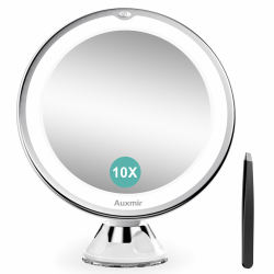 Auxmir Kosmetikspiegel mit Beleuchtung und 10X Vergrößerung, Starker Saugnapf, Schminkspiegel Rasierspiegel Vergrößerungsspiegel mit Blendfreier Licht LED, 360° Schwenkbar für Zuhause Reise 2 Helligkeiten (Weiß) 10X Angebot bei HelloDeals