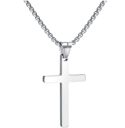 RWQIAN Kreuzkette Herren Kreuz kette Silber Gold Schwarz,Edelstahl Männer Anhänger Kreuz Halskette Schmuck für Damen 16"-24" Silber 0.7*1.2" 22.0 Zoll Angebot bei HelloDeals