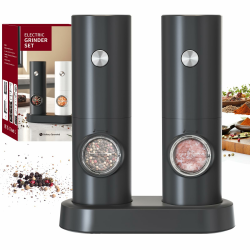 CIRCLE JOY Salz und Pfeffermühlen Elektrische 2er Set Batteriebetriebenen Gewürzmühle mit Basis, Weißem LED-Licht und Einstellbarer Grobheit, Schwarz Akkubetriebenes Set mit Sockel - Schwarz (70ml) Angebot bei HelloDeals