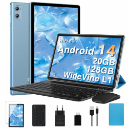 DEERTiME 2025 Neueste Android 14 Tablet 10 Zoll, 20GB RAM+128GB ROM/TF 1TB, WLAN 6, 5G+2.4G WLAN,8-Core 1.8 GHz,WideVine L1,1280 * 800,6000mAh,5MP+8MP,BT5.0,GMS Tablet Mit Tastatur und Maus - Blau Angebot bei HelloDeals