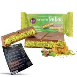 Elit "The Taste of Dubai" - Dubai schokolade Pistazie Original, Milchschokolade gefüllt mit Pistaziencreme und Engelshaar Kadayif + Rezept® zum selbstmachen (1x90g) Pistazie 1 Stück (90g) Angebot bei HelloDeals