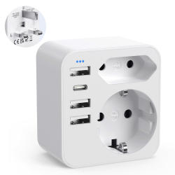 Adapter England Deutschland Stecker, Reiseadapter UK mit 3 USB 1 USB C(3.4A), Reisestecker Stromadapter Steckdosenadapter Typ G für England Großbritannien Irland Dubai, Malediven EU to UK Angebot bei HelloDeals